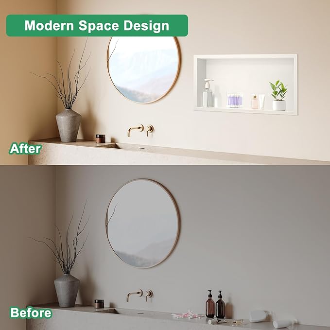 SaniteModar Shower Niche, Stainless Steel Shower Niche No Tile Needed, Recessed for Bathroom Storage (Warm White, 24" x 12")