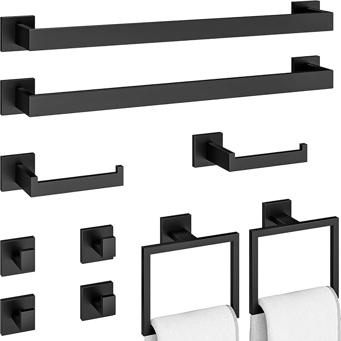 10 Pieces Bathroom Accessories Set, S304 Stainless Steel Bath Towel Bar Set, Towel Bar, Towel Racks for Bathroom, Toilet Paper Holder, Robe Towel Hooks, Toilet Paper Holder Wall Mounted (10 Piece)