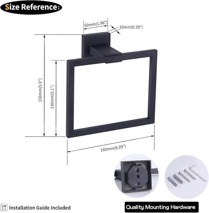 GERZWY Matte Black Bath Towel Ring Bathroom Towel Holder Towel Rack Wall Mounted Stainless Steel Contemporary Style JG1916-2BK
