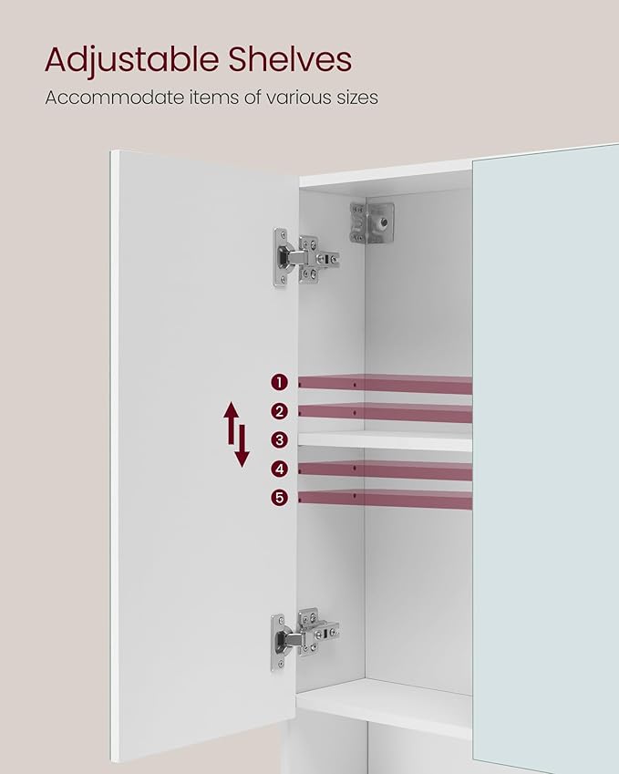 VASAGLE KAILYN Collection - Medicine Cabinet Mirror, Bathroom Wall Mirror Cabinet with Storage, Open Compartment, Adjustable Shelves, 6.5 x 35.4 x 29.5 Inches, Cloud White UBBK130W01