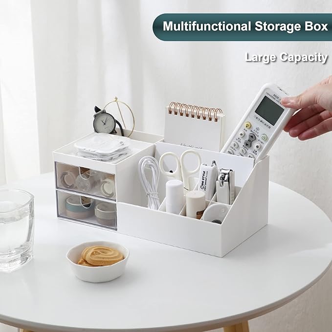 Makeup Organizer with Drawers,Large Capacity Countertop Organizer for Vanity,Bathroom and Bedroom Desk Cosmetics Organizer for Skin Care,Brushes, Lotions, Nail Polish and Jewelry (White)