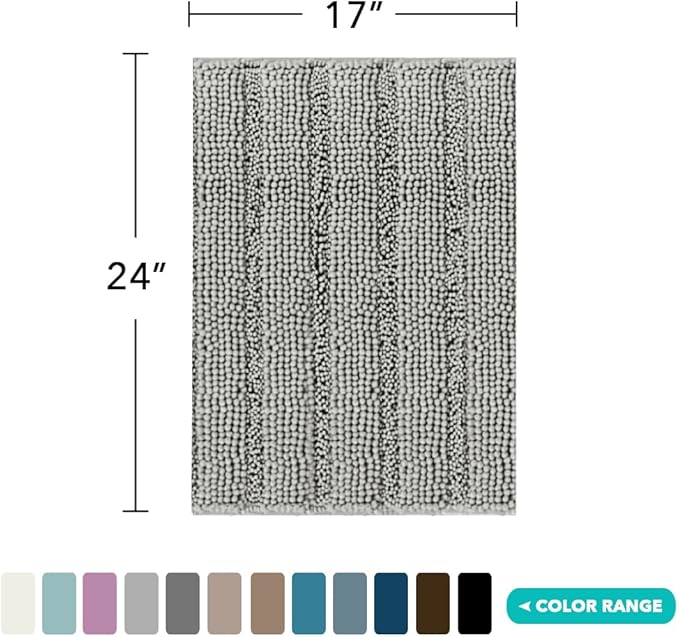 Turquoize Chenille Shaggy Non Slip Bath Mat for Bath - 17 x 24" Dove Bath Rug Extra Soft & Absorbent Area Rug, 17"x 24", Dove