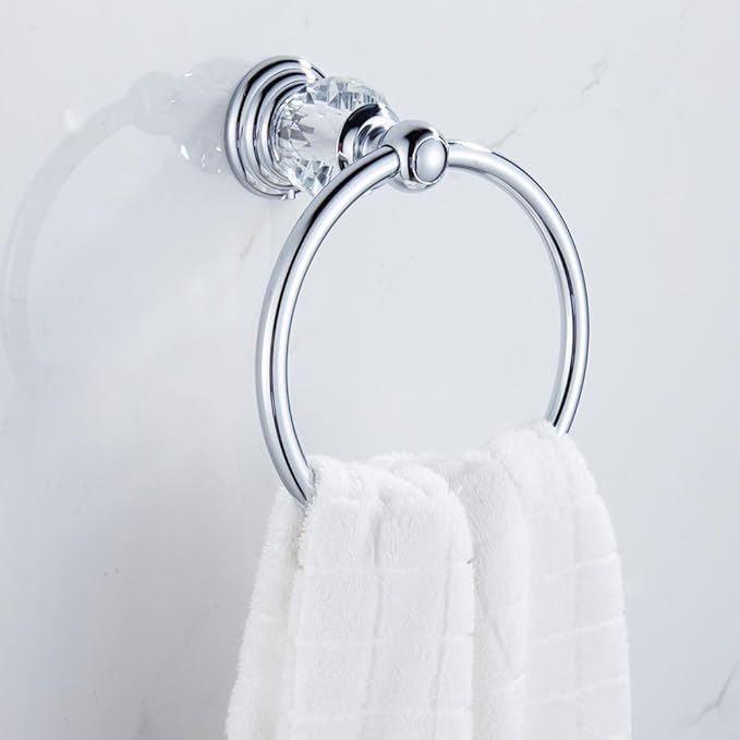 Leyden Crystal Bathroom Hardware Set, Chrome Bathroom Accessories Silver Towel Ring Towel Bar Toilet Paper Holder Coat Hooks Wall Mounted Polished 4 Pieces with Crystal Ball Base Designed