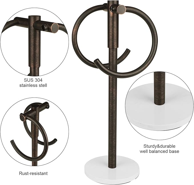 19 inch Oil Rubbed Bronze Double Towel Holder Stand,Hand Towel Bar Bathroom Vanity Countertop Towel Hanger Free Standing,Towel Ring Hardware Accessories Towel Rack