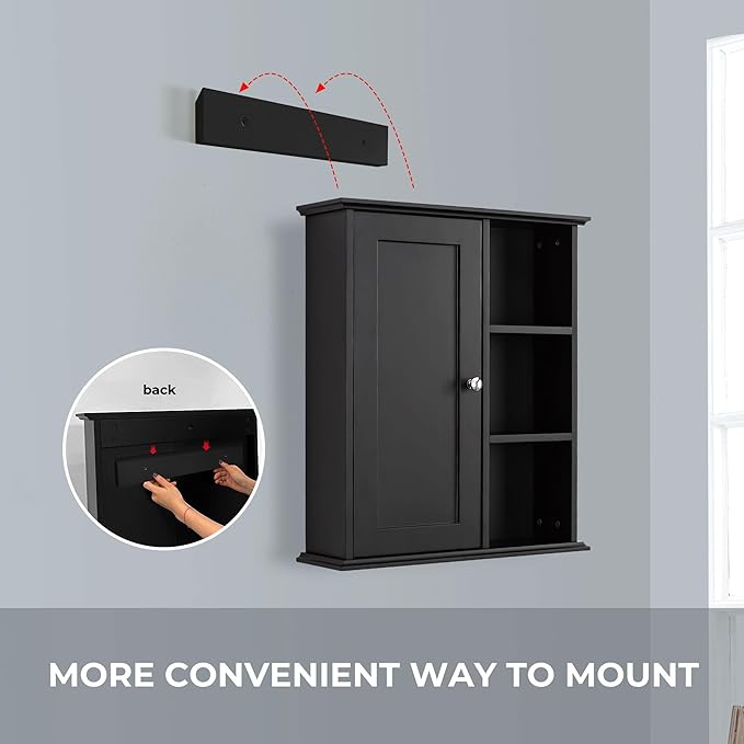 The Wide Usage Wall Medicine Cabinet with Storage Shelves & Anti-Dust Door for Bathroom, Living Room, Kitchen, Entryway,Bedroom (Black)