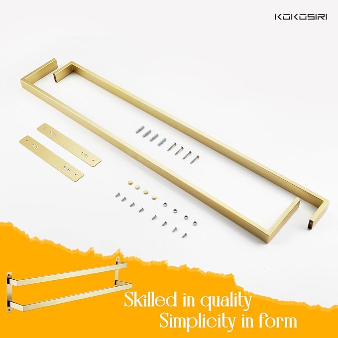 KOKOSIRI Bath Towel Bars Bathroom 2-Tiers Ladder Brushed Gold Towel Rails 32-Inch Towel Holders Wall Mounted Towels Shelves Rack Stainless Steel, B5008BG-L32