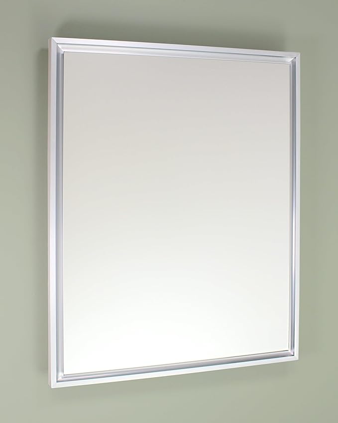 Fox Hollow Furnishings 16x20 Parker Metro Metal Framed Rectangle Recessed Bathroom Medicine Cabinet, Floating Mirror, 14x18 in-Wall Opening, Adjustable Glass Shelves, Magnet Close, Brushed Nickel