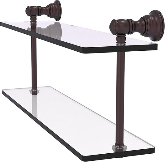 Allied Brass CL-2-16-ABZ Carolina Collection 16 Inch Two Tiered Glass Shelf, Antique Bronze