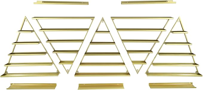 10 Pcs Nail Polish Organizer Rack Wall-Mounted Acrylic Nail Polish Rack - 5 Multi-Tier Triangular Racks and 5 Horizontal Bars for Home, Cosmetics Stores and Beauty Shops (Gold)