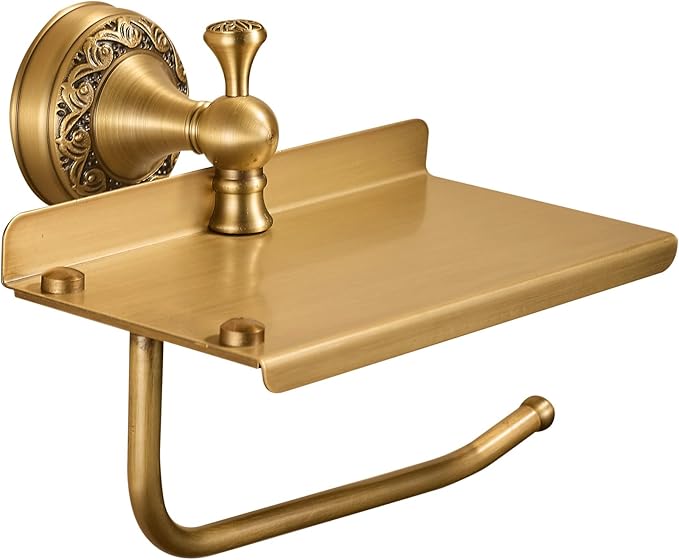 Wall Mounted Bathroom Toilet Paper Holder with Storage,Roll Tissue Holder Antique Brass Pattern Carving,Brushed Bronze