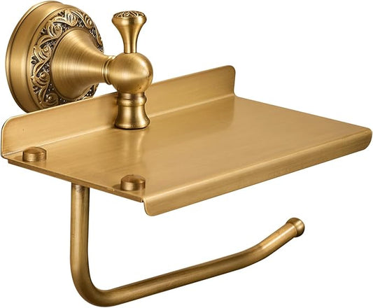 Wall Mounted Bathroom Toilet Paper Holder with Storage,Roll Tissue Holder Antique Brass Pattern Carving,Brushed Bronze