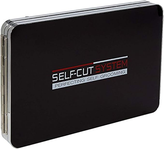 Self Cut System 3 Way Mirror for Self Hair Cutting, Trifold Barber Mirror with Height Adjustable Hooks, 360 View, Includes Free Educational Mobile App (Black Lambo)
