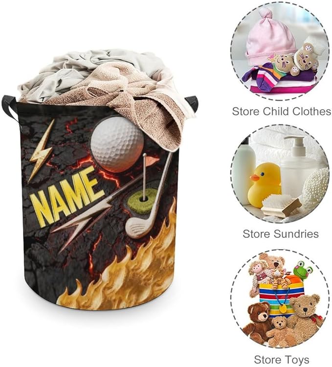 Personalized Golf Ball Laundry Hamper Custom Name Funny Dirty Clothes Laundry Basket Portable Storage Basket For Home Bathroom Family Golf Lovers Xmas Birthday (style 10)