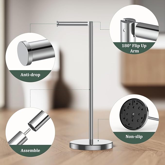 Chrome Toilet Paper Holder Stand, Freestanding Tissue Roll Holder for Bathroom, 304 Stainless Steel Rustproof Toilet Paper Stand Storage for 4 Rolls(Fits All Rolls)