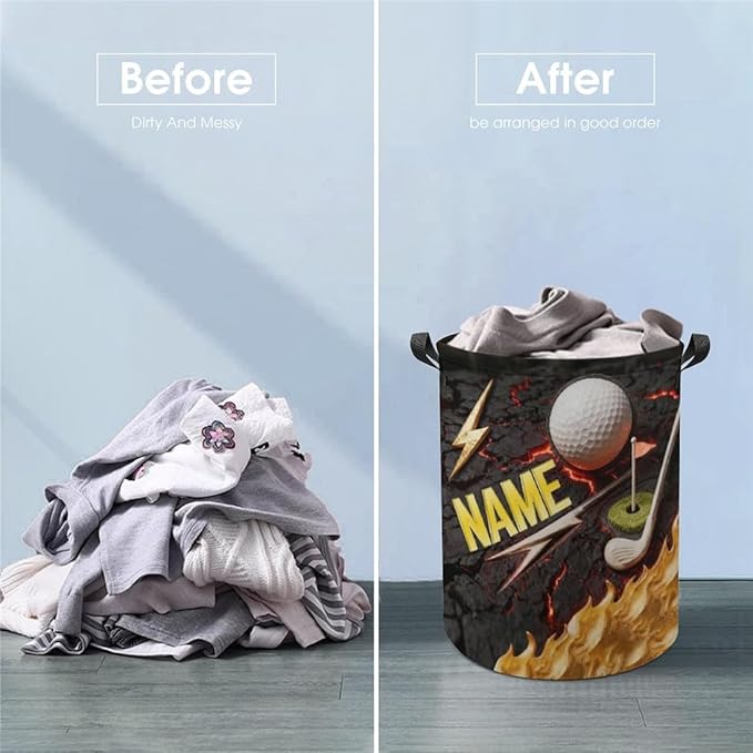 Personalized Golf Ball Laundry Hamper Custom Name Funny Dirty Clothes Laundry Basket Portable Storage Basket For Home Bathroom Family Golf Lovers Xmas Birthday (style 10)