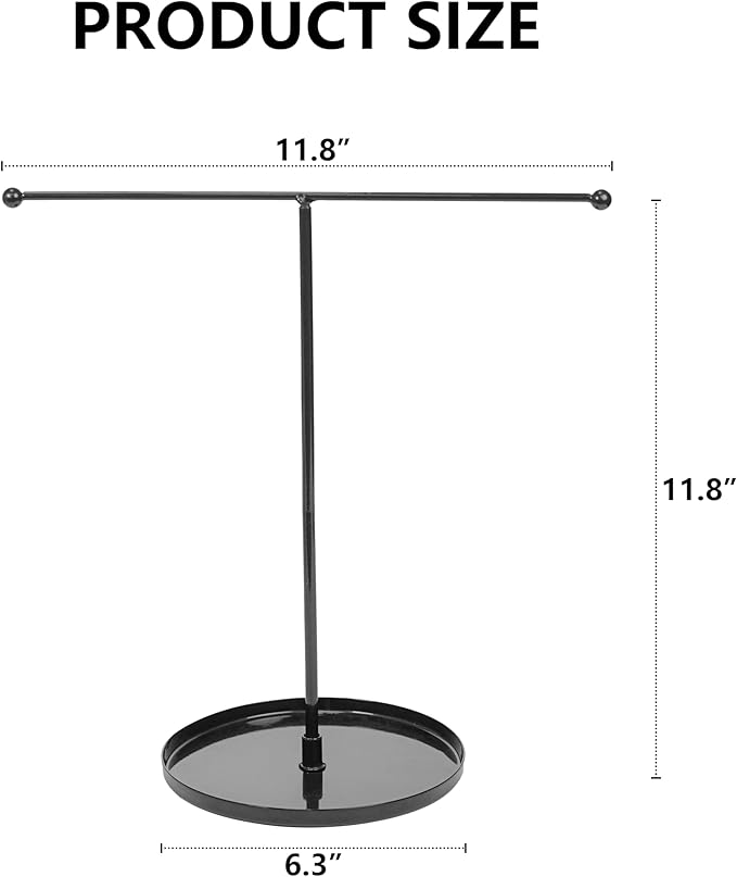 T Bar Towel Holder, Heavy Weighted Base with Non-Slip Bottom, 11.8" Freestanding Organizer Rack for Bathroom & Kitchen Countertop, Multi-Functional for Hand/Dish Towels, Jewelry (Black)