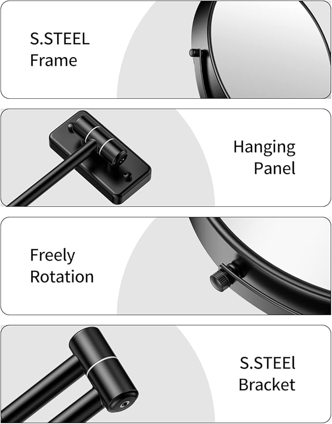 Gospire 9" Large Size Wall Mount Magnifying Mirror, 1X/10X Magnification Double-Sided, 360° Swivel Extendable Cosmetic Vanity Round Shaving Bathroom Mirror for Men and Women