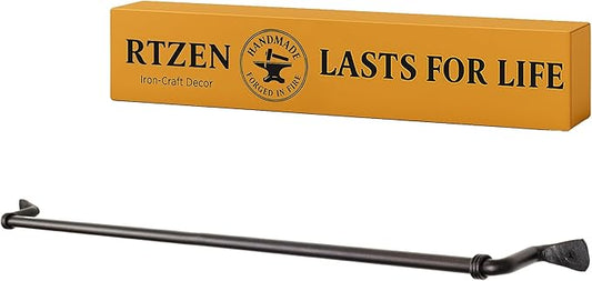 RTZEN Farmehouse Bathroom Towel Holder - Wrought Iron Matte Metal Black Towel Bar Wall Mount Rod - Handmade Home Decor Metal Kitchen Hanger Bar (26'' - Fits 24 Inch Towels)