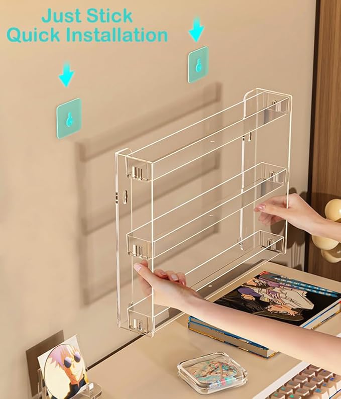 3 Layers Makeup Organizer Wall Mounted, Acrylic Invisible Floating Shelves with Anti-Slip Adhesive Backing, Sunglasses Display Rack, Nail Polish Storage, Clear (2 Pack)