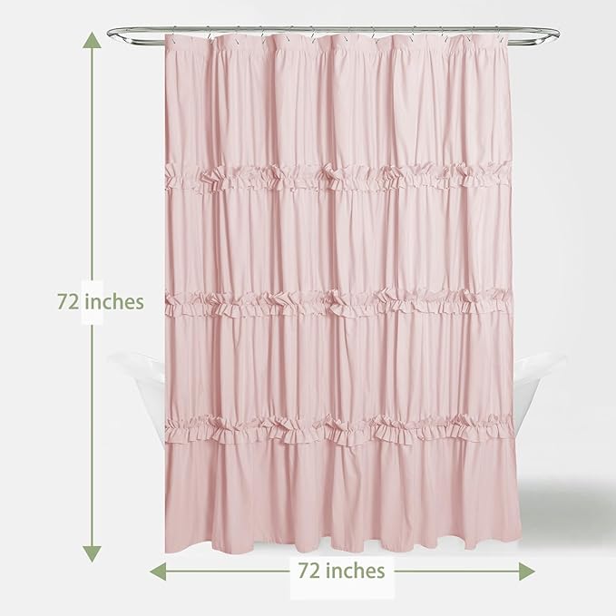 Farmhouse Ruffle Shower Curtain with Handmade Ruched, Vintage Ruffled Fabric Bathroom Curtains, Decorative Elegant Bathroom Curtain with 12 Holes, Peach Pink, 72" W x 72" H(N60049)