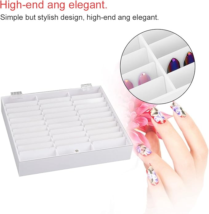 Sonew Nail Art Tips Display Box, Empty Nail Tips Storage Box Fake Nail Display Case Nail Tips Organizer Holder Nail Decoration Container(White)