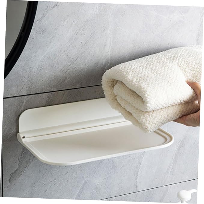 NUOBESTY 2pcs Foldable Wall-Mounted Bathroom Shelves Space-Saving PP Storage Racks for Towels Soap and Toiletries Organization with Compact Folding Design