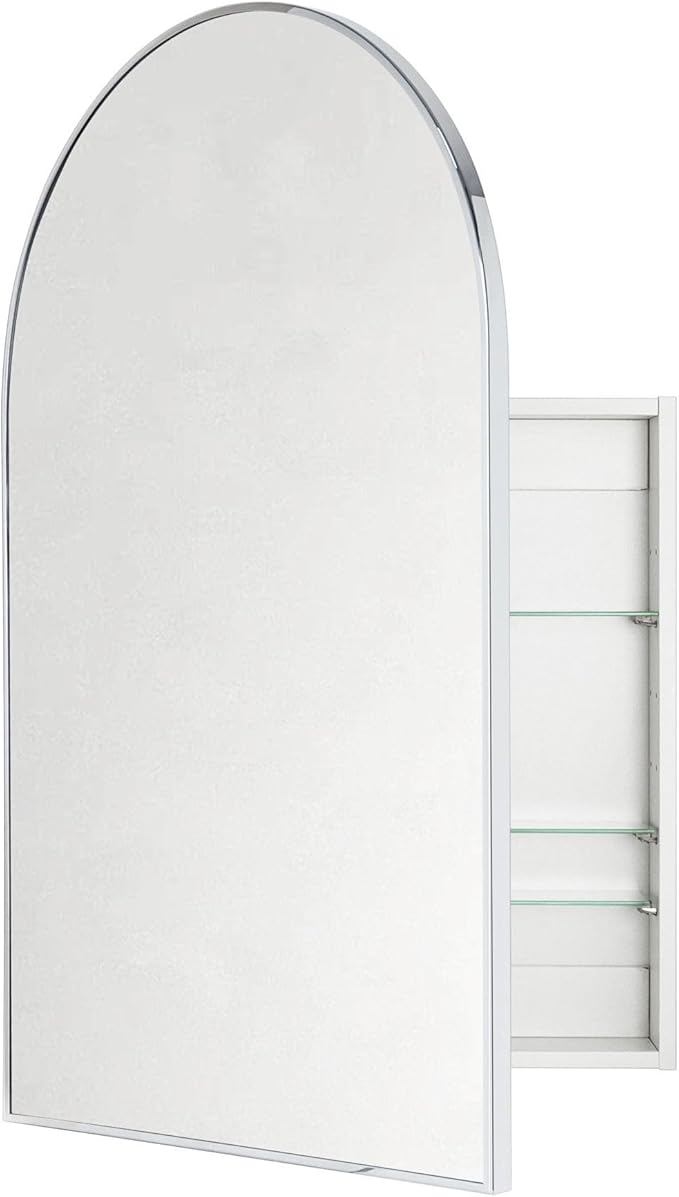 TEHOME 24 x 36'' Chrome Arch Bathroom Medicine Cabinet with Mirror Recessed and Surface Mounted Chrome Medicine Cabinet Mirror