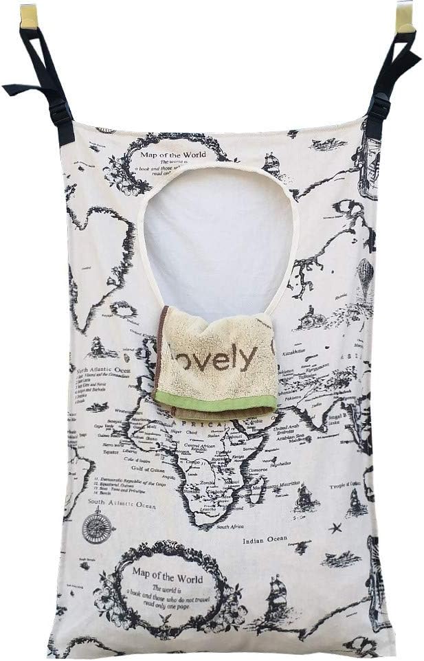Adjustable Door-Hanging Laundry Hamper with Stainless Steel Hooks, Hanging Laundry Bag