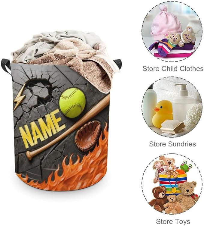 Personalized Softball Laundry Hamper Custom Name Funny Dirty Clothes Laundry Basket Portable Storage Basket For Home Bathroom Family Softball Lovers Xmas Birthday (style 6)