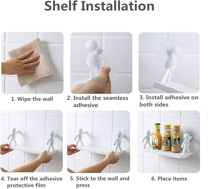 Bathroom Shelf Wall Mounted,Punching-Free Bathroom Storage Rack,Humanoid Storage Shelf,Large Capacity Storage for Multiple Scenes (White)