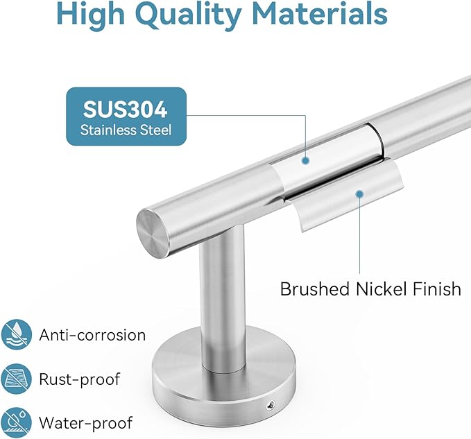 Brushed Nickel Towel Bar, 24 Inch Towel Rack for Bathroom Wall-Mounted, SUS304 Stainless Steel, Total Length 26 Inch 2 Pack