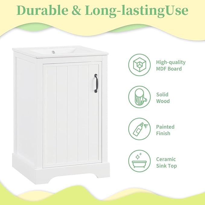 Virubi 20 in Small Bathroom Vanity with Sink,Soft Close Door and Adjustable Shelf,Wood Modern Single Bathroom Sink Cabinet,Freestanding (White)