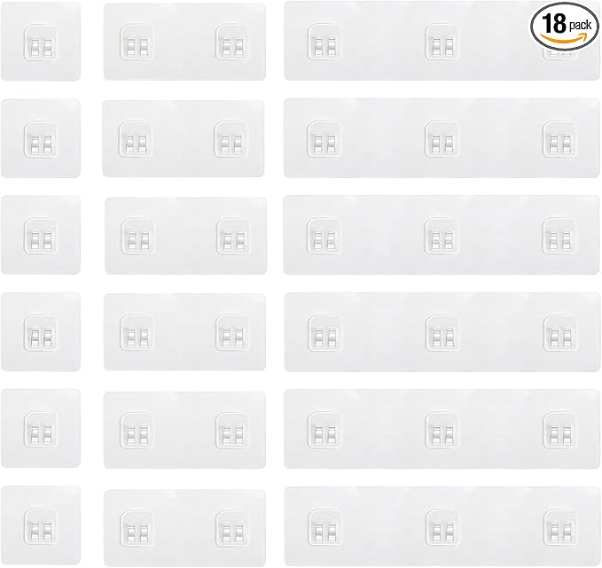 18 Pack Shower Caddy Adhesive Replacement, 1/2/3 Hooks Set Thick Bath Toy Storage Adhesive Replacements, Waterproof Adhesive Hooks Strips for Kitchen Racks, Shower Basket & Soap Holder