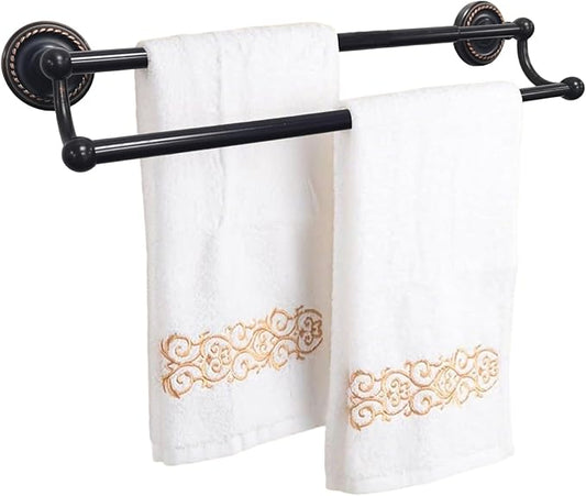 Brass Double Towel Bar, Adjustable Antique Black Towel Racks for Bathroom Wall Mounted Fits 14-25.4 Inch Centers, Heavy Duty Rustproof Bathroom Towel Rod Holder for Kitchen, Laundry Room, Hotel