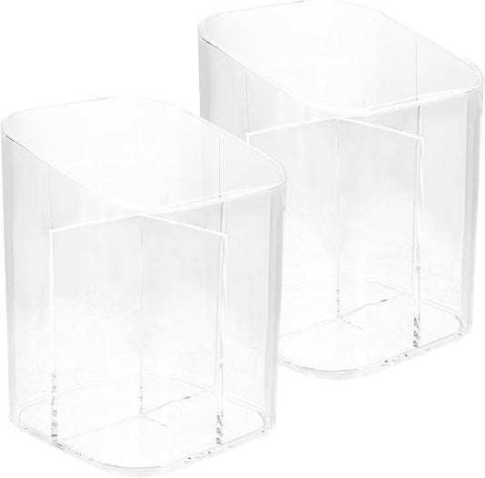 Amosfun 3 Slots Makeup Brush Organizer Acrylic Pencil Pen Holder for Desk Home Office Countertop Supply 2 Pack