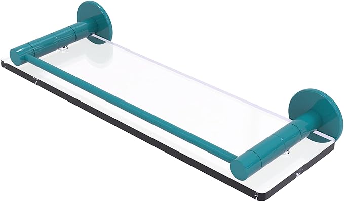 Allied Brass FR-1/16G-GLT Fresno Collection 16 Inch Glass Shelf with Vanity Rail, Glokzin Teal