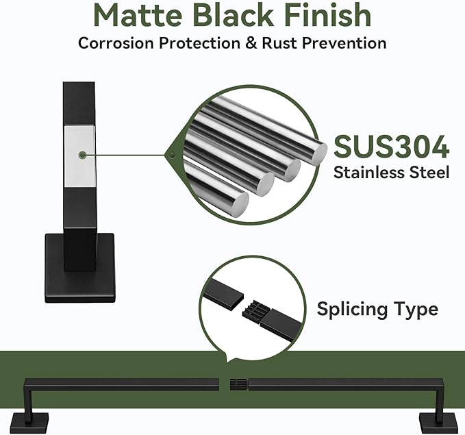 10-Pieces Matte Black Bathroom Accessories Set, 24 Inch Bathroom Hardware Set, SUS304 Stainless Steel Bath Towel Bar Set, Towel Racks for Bathroom Wall Mounted
