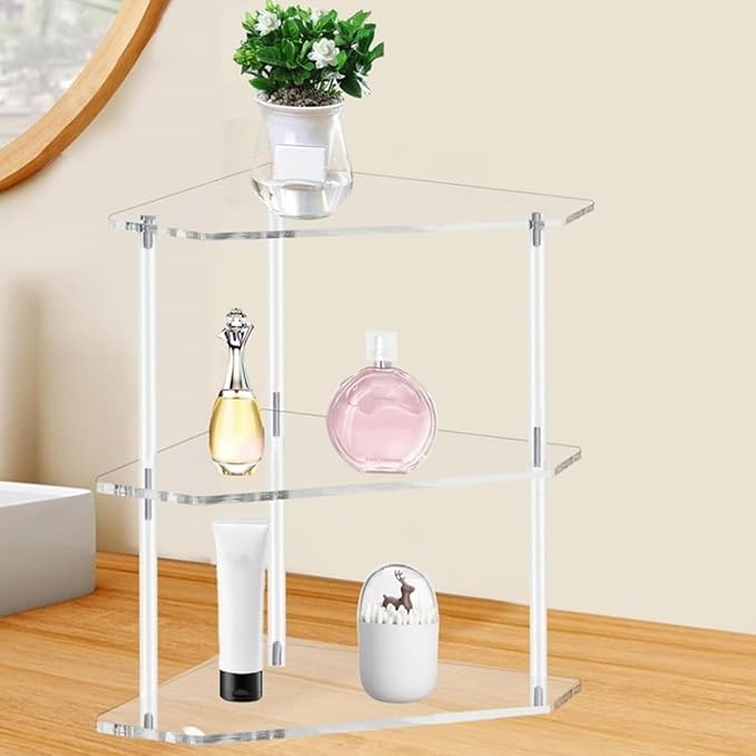 Space Saving 3 Tiers Corner Shelf Unit Efficient Storage Rack for Bathrooms Kitchens and Living Rooms Makeup Holder