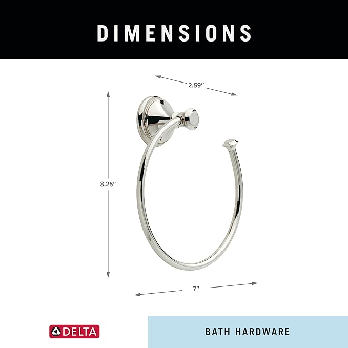 Delta Cassidy (1-Pack) Hand Towel Holder Polished Nickel Towel Racks for Bathroom Wall Round Towel Ring Holder for Bath Towel Hanger for Kitchen, Bathroom Accessories 79746-PN