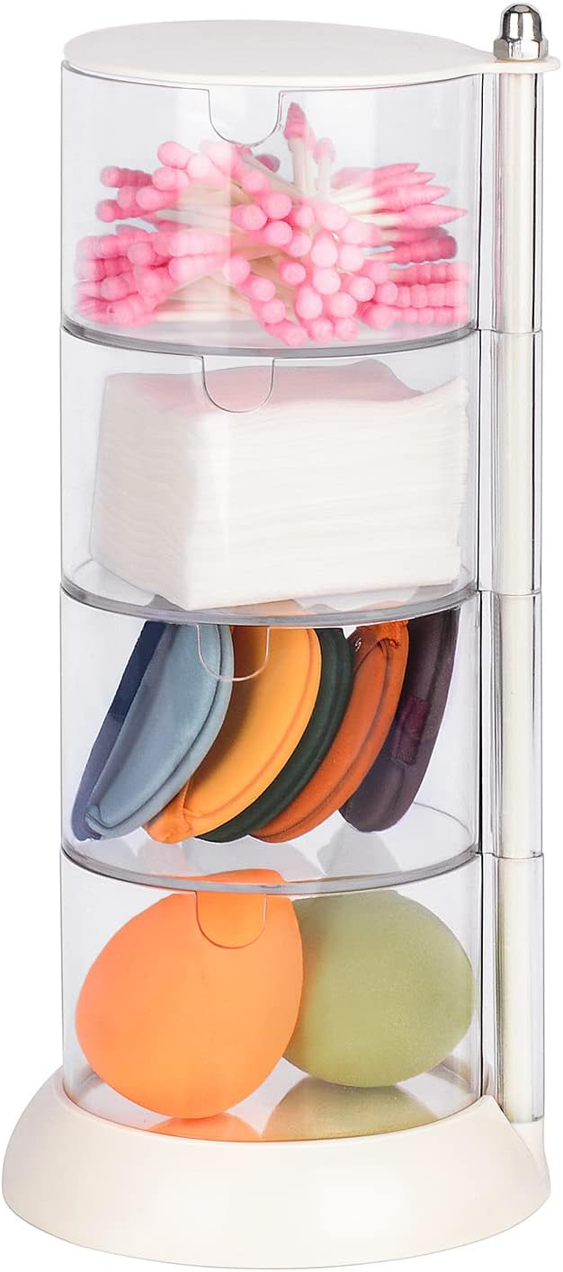 JessLab 4 Layer Clear Jewelry Organizer, 360?? Rotatable Acrylic Hair Accessory Organizer, Hair Clip and Tie, Earring Storage for Bathroom Vanity Countertop