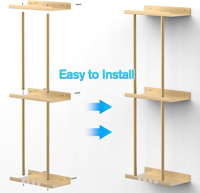 Liuoud Towel Rack for Bathroom, Wall Mounted Vertical Rolled Towel Storage Organizer Holder with Shelf, Holds Up 6 Large Bath Sheets, Gold Large Size