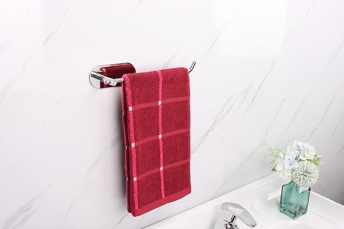 TocTen Hand Towel Holder, No Drilling Stick on Wall Towel Bar, SUS 304 Stainless Steel Towel Rod, Strong Self Adhesive Towel Rack/Hanger for Bathroom Kitchen (Polished Chrome)