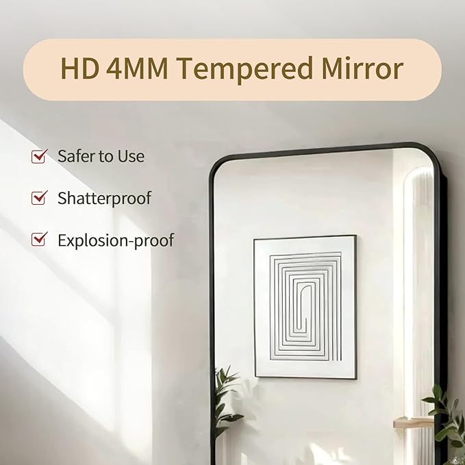 Bathroom Medicine Cabinet with Black Metal Framed Mirror, Recessed or Wall Mount Bathroom Vanity with Storage Shelves 17.5x26 inch