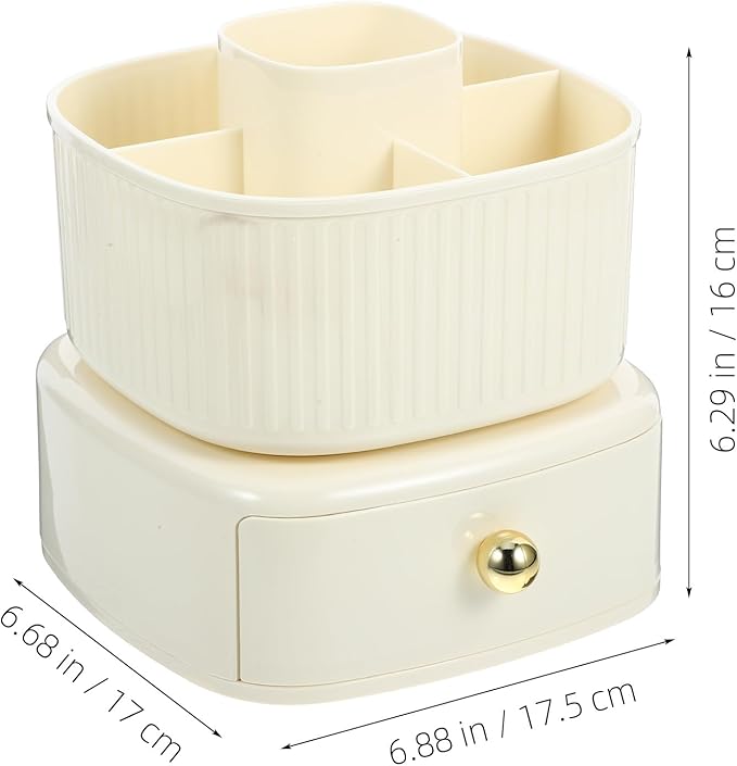 NOLITOY Makeup Brush Holder Organizer, 360?? Rotating Cosmetic Organizer with Drawer 5 Slot Makeup Brushes Cup for Countertop Dresser Bathroom Bedroom
