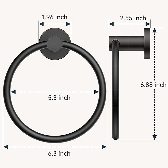FORIOUS Towel Ring, SUS304 Stainless Steel Modern Hand Towel Holder Rack Hanger Round for Bathroom Wall Mounted, Ideal for Bath, Kitchen, RV, Oil Rubbed Bronze