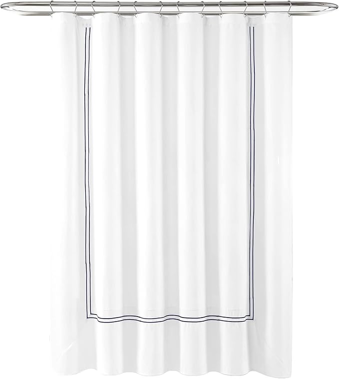 Lush Decor Hotel Collection Shower Curtain Single 72" W x 72" L White & Navy - White Shower Curtains for Bathroom - Bathroom Curtain - Modern Decor
