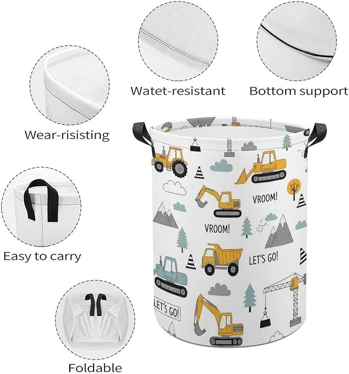 Cute Truck Tractor Kids Laundry Basket Construction Party Decorations Boys Hamper Dirty Clothes Toy Storage Bin