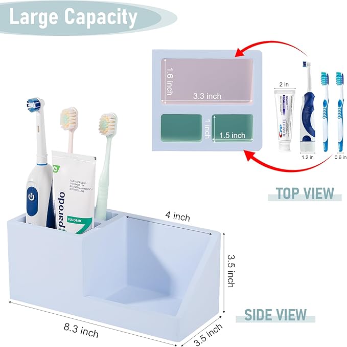 Diatomite Toothbrush Holders for Bathrooms, Quick Dry Electric Tooth Brush and Toothpaste Organizer Bathroom Accessories for Countertop, Vanity, Sink - Blue