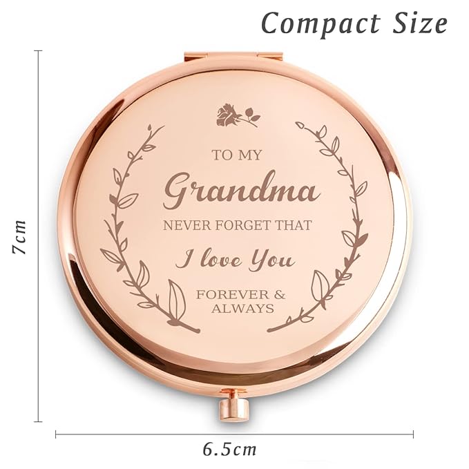 Personalized Gifts for Grandma, Custom Grandma Gifts for Birthday, Engraved Grandmothers Compact Mirror, Mothers Day Basket Stuffers