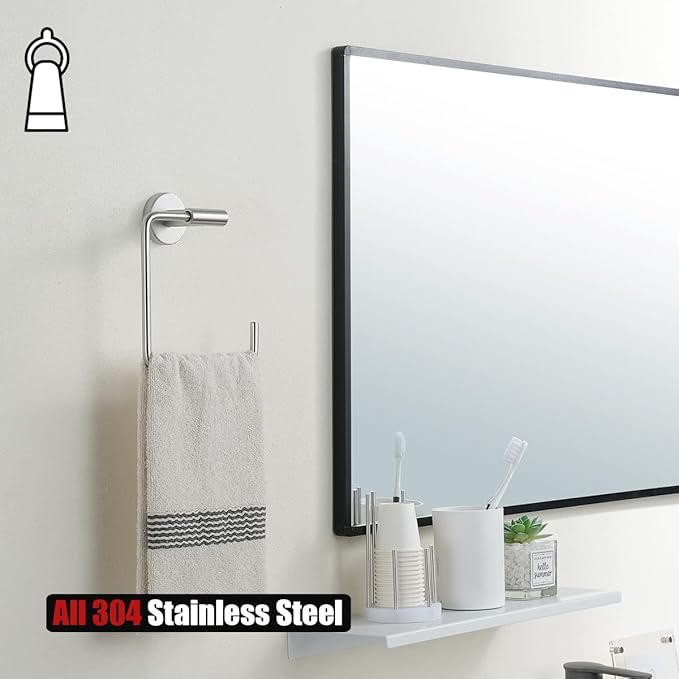 JQK Towel Ring, Stainless Steel Square Ring Towel Holder for Bathroom, 6 Inch Brushed Finished Wall Mount, TR140-BN